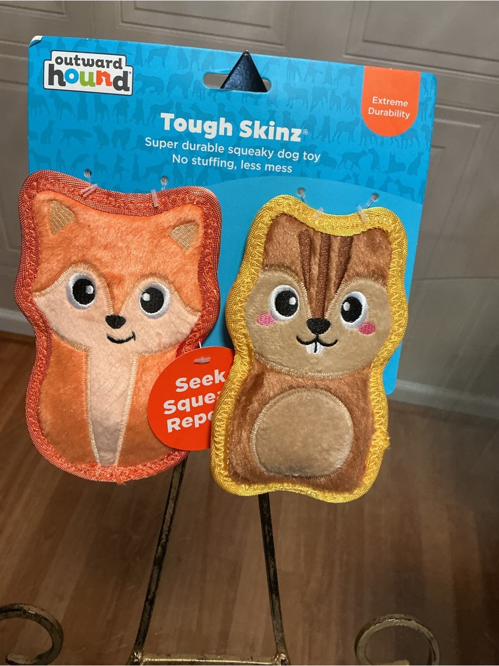 Outward Hound Tough Skinz Dog Toy Fox & Squirrel Set /2 Squeaky DURABLE,   6”